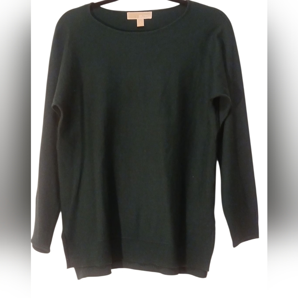 Michael Kors - Olive Green Pullover Sweater, Scoop  Neck, Side Slits, Size S,